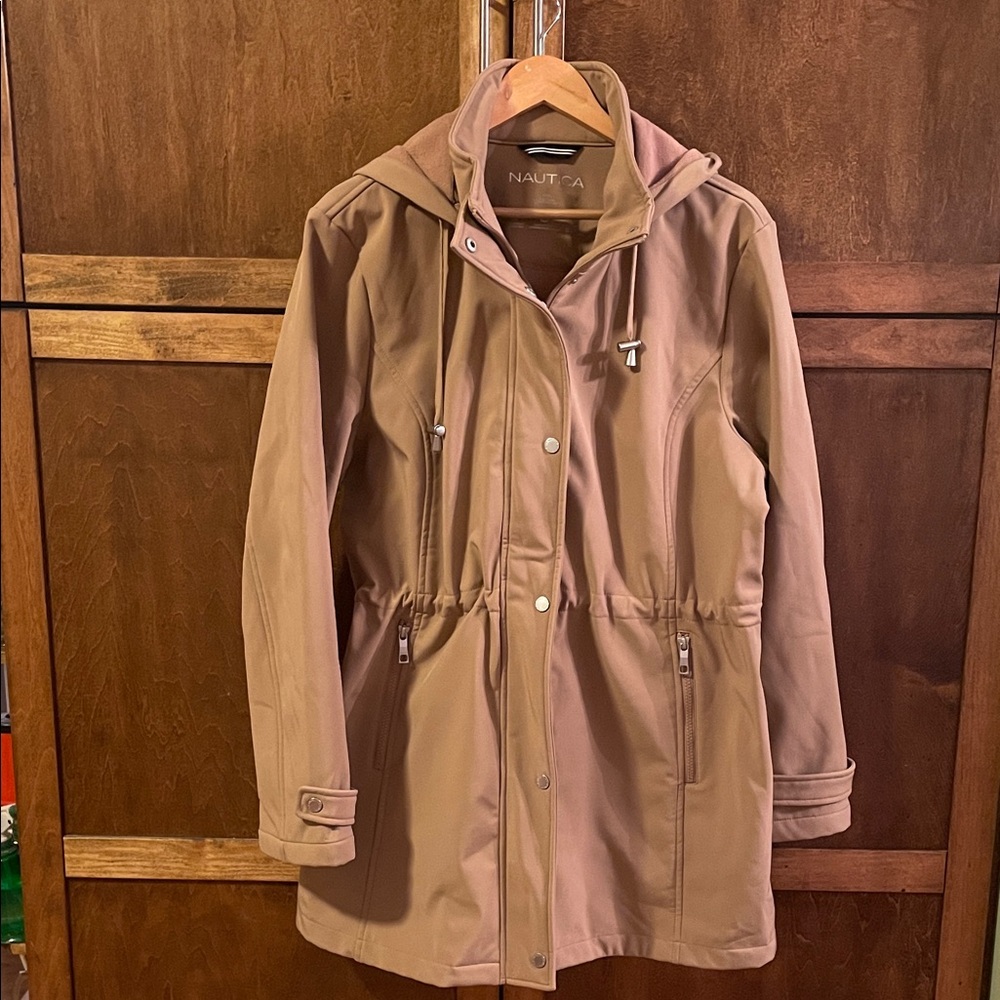 Nautica Women's Brown Hooded Trench Coat